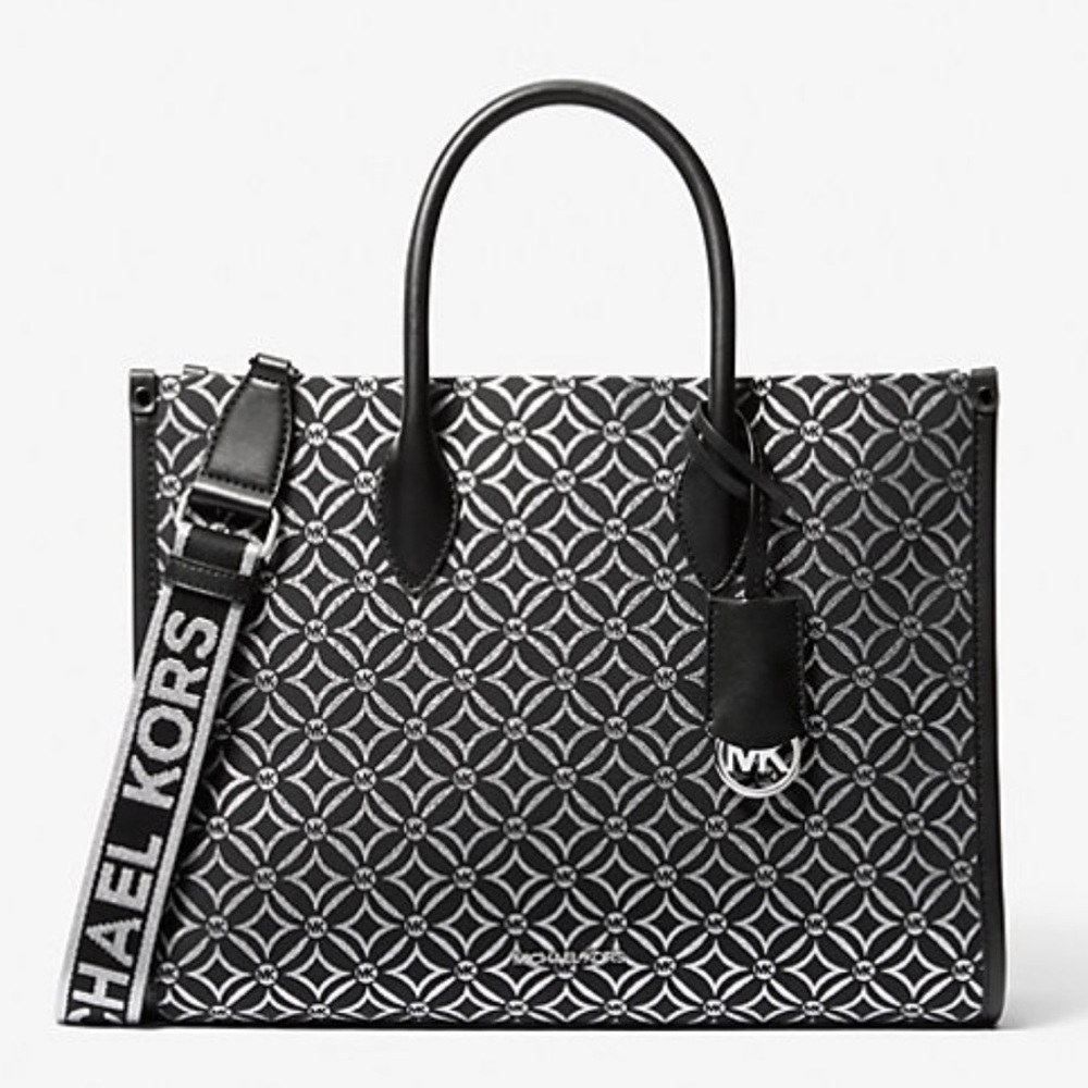 Michael Kors Mirella Medium Metallic Logo Jacquard Tote Bag and Wallet Set - Picture 14 of 15